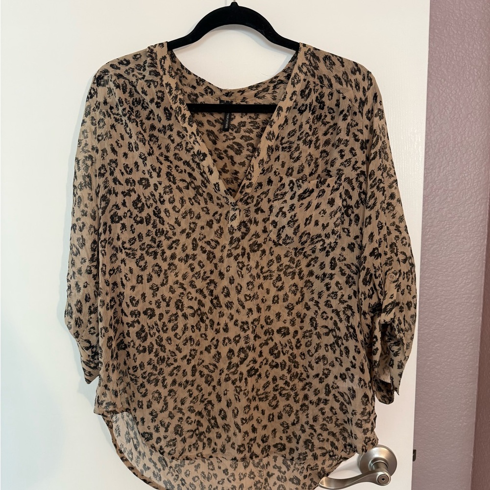 Maurices Tan and Black Leopard Print V-Neck Dolman Blouse